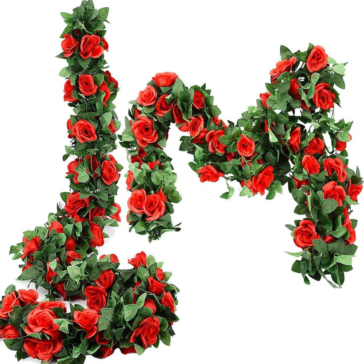 5 Pcs Flower Spring Garland Artificial Rose Floral Garland Flower Vine with Flowers Garlands Decorations Floral Decor (Red)